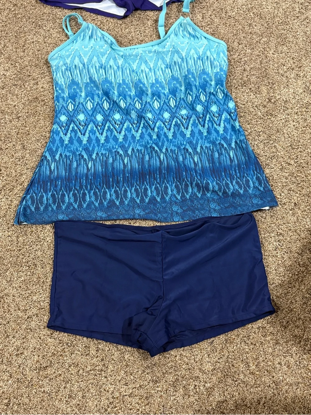 Women’s Blue Ombre Tankini Set with Navy Swim Shorts 1xl